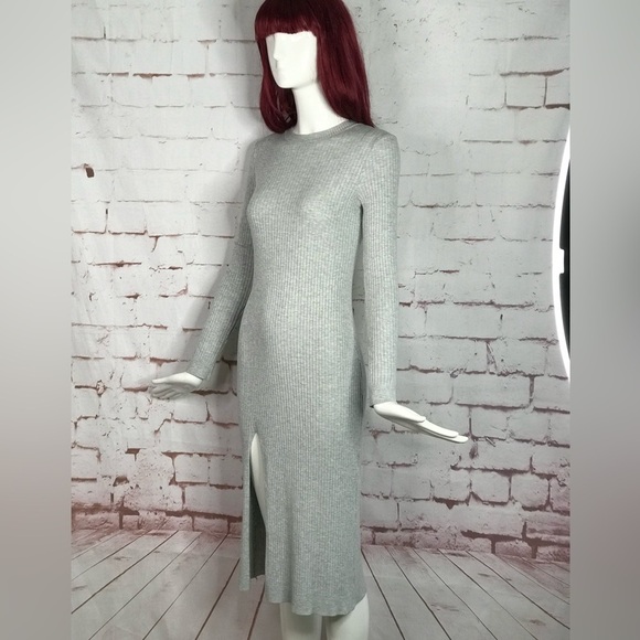 H&M DIVIDED S Sweater Dress Ribbed Knit Grey Midi Bodycon High Slit Size Small - Picture 14 of 15